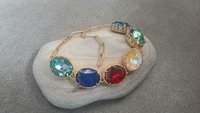 Multi color Oval Crystal Bracelet Anna Wintour Jewelry Georgian Style Gold Chunky Jewelry Gift for Girlfriend Bracelet for Women