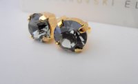 Black Diamond Gray Crystal Gold Stud Earrings, Girl Pierced Post Jewelry, Fashion  Accessories