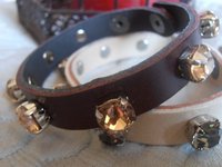 Crystal Cuff Bracelet / Brown Leather Wrap Bracelet / bohemian / Strap Bracelet / Gift for her / Bangles