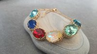 Multi color Oval Crystal Bracelet Anna Wintour Jewelry Georgian Style Gold Chunky Jewelry Gift for Girlfriend Bracelet for Women