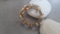 Clear Transparent Gold Stretch Bracelet 4675, Square Crystal cuff, Chunky Summer Jewelry, Statement Beach Accessories