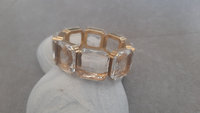 Clear Transparent Gold Stretch Bracelet 4675, Square Crystal cuff, Chunky Summer Jewelry, Statement Beach Accessories