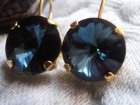 Montana Rivoli Crystal Earrings / 12mm Round Gold Earrings / Hook Dangle Drop setting / Christmas Gift