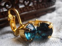 Montana Clip on Gold Earrings / Navy blue crystal / Non Pierced Minimalist Jewelry for women and Girls / Crystal Studs / Birthday Gift