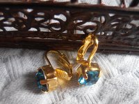 Montana Clip on Gold Earrings / Navy blue crystal / Non Pierced Minimalist Jewelry for women and Girls / Crystal Studs / Birthday Gift