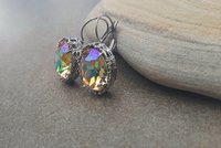 Aurora Shimmer Oval Platinum Cocktail Earrings, Art Deco Women Jewelry, Vertical, Dangle & Drop, Summer Accessories, Wife Anniversary Gift