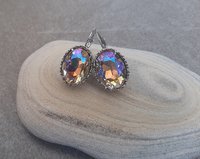 Aurora Shimmer Oval Platinum Cocktail Earrings, Art Deco Women Jewelry, Vertical, Dangle & Drop, Summer Accessories, Wife Anniversary Gift