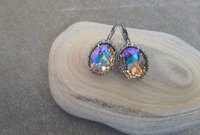 Aurora Shimmer Oval Platinum Cocktail Earrings, Art Deco Women Jewelry, Vertical, Dangle & Drop, Summer Accessories, Wife Anniversary Gift