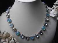 Pacific Opal Cushion Cut Necklace 4470,Tennis Cup chain Collet, Summer Blue Jewelry, Gift for women, Crystal Choker