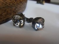 Clear Crystal Pierced Stud Earrings 8mm, Antique Bronze Jewelry, Girls Costume Prom Jewels, Birthday Gift