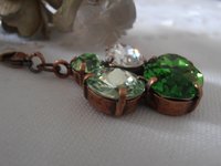 SALE ITEM Vintage Multi-color Chrysolite/Fern Green Crystal Pendant, Green Necklace, Antique copper Jewelry, Cluster Metal Setting