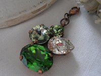 SALE ITEM Vintage Multi-color Chrysolite/Fern Green Crystal Pendant, Green Necklace, Antique copper Jewelry, Cluster Metal Setting