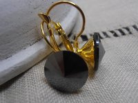 Jet Black Hematite Rivoli Gold Earrings / Mother's day Gift / Dangle Drop / Lever back Setting / Christmas Gift