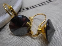 Jet Black Hematite Rivoli Gold Earrings / Mother's day Gift / Dangle Drop / Lever back Setting / Christmas Gift