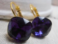 Purple Velvet Cushion Cut Gold Lever back Earrings / Square Dangle Drops / 4470 12mm Jewelry / Women Birthday gift