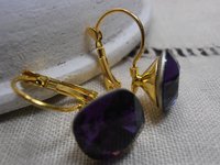 Purple Velvet Cushion Cut Gold Lever back Earrings / Square Dangle Drops / 4470 12mm Jewelry / Women Birthday gift