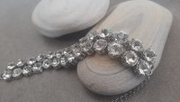 Wedding Day Clear Pyramid Crystal Statement Two Row Bracelet 1185, Art Deco Filigree Regency Jewelry, Anna Wintour Bridal Accessories