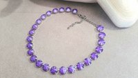 Lilac Purple Crystal Bib Necklace - Rivoli Tennis Choker in Silver - Round Collet - Summer Jewelry for Women - Statement Necklace - Birthday Gift