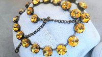 Light Topaz Yellow Rivoli Bronze Necklace, Anna Wintour Crystal Choker, Antique Jewelry, Tennis Cup chain, Girlfriend Gift