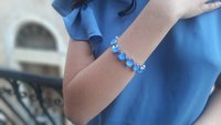 Summer Blue Rivoli Crystal Bracelet 1122, Pantone Color, Trending Jewelry for Women, Silver Tennis Cup chain, Girlfriend Birthday Gift