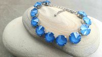 Summer Blue Rivoli Crystal Bracelet 1122, Pantone Color, Trending Jewelry for Women, Silver Tennis Cup chain, Girlfriend Birthday Gift