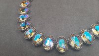 Colorful Shimmer Georgian Riviere Necklace, Anna Wintour Bib Choker, Statement Crystal Jewelry, Oval Filigree Collet, Wife Anniversary Gift