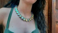 Colorful Shimmer Georgian Riviere Necklace, Anna Wintour Bib Choker, Statement Crystal Jewelry, Oval Filigree Collet, Wife Anniversary Gift