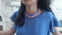 Blue Opal Choker Necklace Anna Wintour Bib Platinum Jewelry Rivoli Crystal 12mm Fashion Jewelry, Girls Birthday Gift