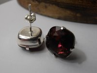 Burgundy Cushion Cut Stud Earrings 4470 / Wine Red Crystals / 12mm Pierced post Jewelry / Square Cut / Birthday Gift