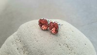 Padparadscha Cushion Cut Stud Earrings, Orange 12mm Crystal, Pierced Post Earrings 4470, Woman Fashion Jewelry