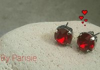 Ruby Crystal July Birthstone Post Earrings, Antique Silver Party Jewelry, Red Crystal Cute Studs, Christmas Gift for Women,  Artisan craft