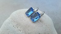 Transparent Sapphire Crystal Cocktail Earrings, Antique Silver Jewelry, Vertical Octagon 13x18mm, Dangle & Drop, Girl Prom Gift