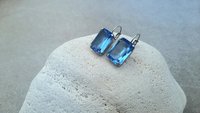 Transparent Sapphire Crystal Cocktail Earrings, Antique Silver Jewelry, Vertical Octagon 13x18mm, Dangle & Drop, Girl Prom Gift