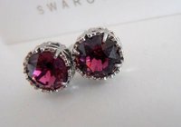 Purple Amethyst Crystal Stud Earrings, Platinum Filigree Pierced Post, Art Deco Jewelry, Girl Christmas Gift