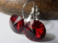  Red Rivoli Crystal Earrings | Costume Jewelry