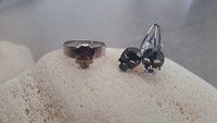 Crystal Jet Skull Halloween Drop Earrings/Ring | Black Gothic Party Jewelry | Women Birthday Gift