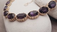 Anna Wintour Amethyst Crystal Riviere Choker Necklace, Georgian Oval Purple Collet, Mama Gold Party Jewelry, Wife Anniversary Gift