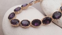 Anna Wintour Amethyst Crystal Riviere Choker Necklace, Georgian Oval Purple Collet, Mama Gold Party Jewelry, Wife Anniversary Gift