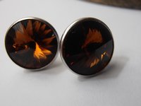 Smoked Topaz Round Stud Earrings / Rivoli Pierced Post 12mm 1122 / Handmade Crystal Brown Jewelry / Birthday Gift / Platinum jewelry