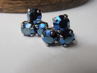 Metallic Blue Girl Flower Studs / Crystal Pierced Post Jewelry / Gift for her / Platinum Plated