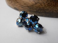 Metallic Blue Girl Flower Studs / Crystal Pierced Post Jewelry / Gift for her / Platinum Plated