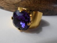 Purple Velvet Crystal Cuff Ring - Gold Band Ring - Square Cushion Ring - Woman's Statement Jewelry Birthday Gift for Girlfriend