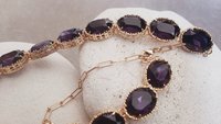 Anna Wintour Amethyst Crystal Riviere Choker Necklace, Georgian Oval Purple Collet, Mama Gold Party Jewelry, Wife Anniversary Gift