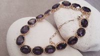 Anna Wintour Amethyst Crystal Riviere Choker Necklace, Georgian Oval Purple Collet, Mama Gold Party Jewelry, Wife Anniversary Gift