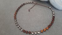 Colorful Autumn Brown Crystal Tennis Necklace, Cup chain Choker, Antique Copper Graduation Jewelry, Wife Christmas gift