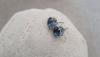 Handcrafted Platinum Filigree Stud Earrings with Dark Sapphire Blue Montana Crystals Art Deco Post Pierced Women's Birthday Gift