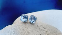 Light Sapphire Blue Square Stud Earrings, Asscher Cut Crystal, Imperial Pierced Post, Fancy Silver Jewelry, Girlfriend Love Gift