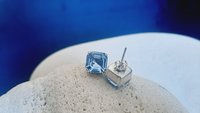 Light Sapphire Blue Square Stud Earrings, Asscher Cut Crystal, Imperial Pierced Post, Fancy Silver Jewelry, Girlfriend Love Gift