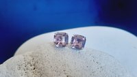 Antique Pink Square Post Earrings, Asscher Cut Crystal, Imperial Pierced Studs, Fancy Silver Jewelry, Wife Anniversary Gift