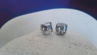 Silver Shade Imperial Cut Stud Earrings, Asscher Cut Crystal, Pierced Post, Women Silver Jewelry, Valentines day Love Gift